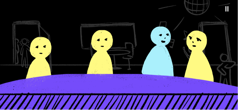 Round 1 order screen: four simple customers seated at the bar