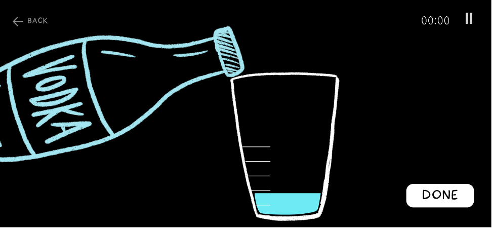 Round 2 pour screen: the vodka bottle pouring into a glass