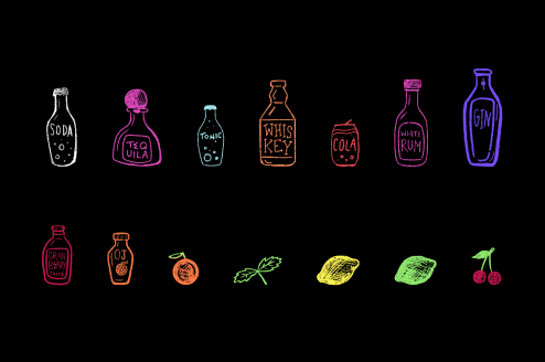 The round 2 bar shelves on a black background
