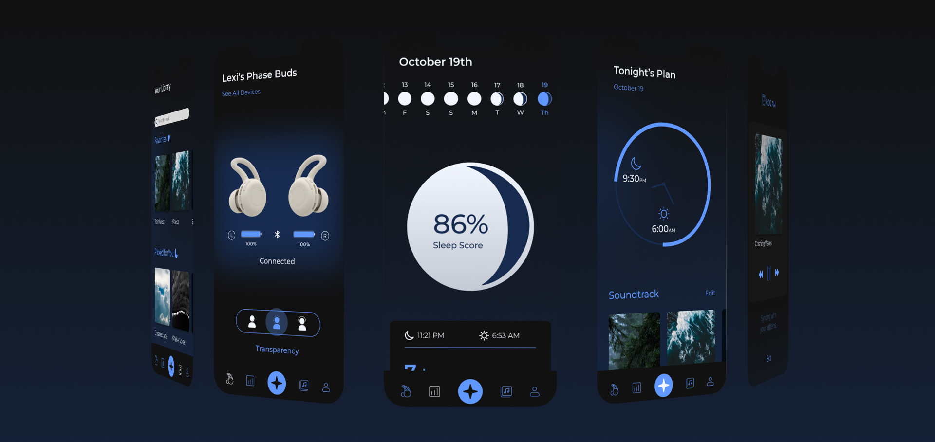 Luna app screens floating in perspective