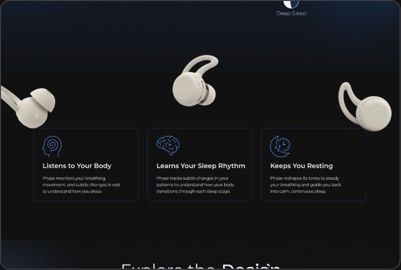 Three cards: Listens to Your Body, Learns Your Sleep Rhythm, Keeps You Resting