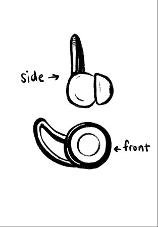 Earbud sketch from the side and front