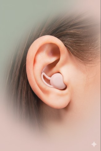 An early AI render of the earbud in an ear