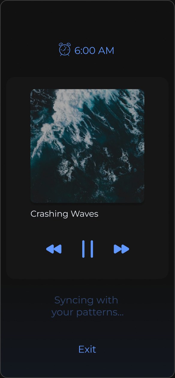 Sleep mode: a dim player for Crashing Waves with a 6:00 AM alarm